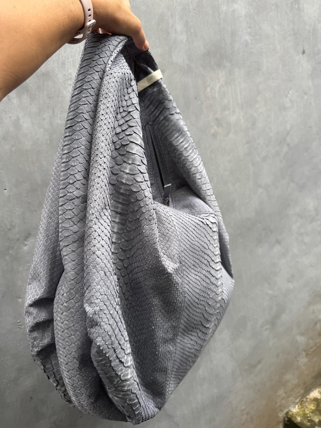 Big Soft Hobo Python Skin Bag — Grey
