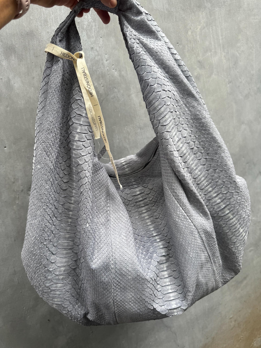 Big Soft Hobo Python Skin Bag — Grey