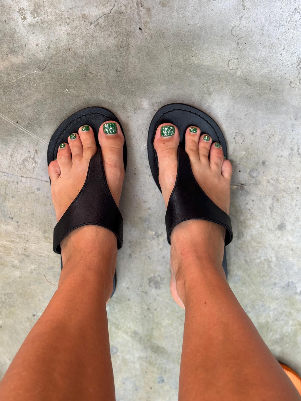 Genuine Leather Thong Sandal — Black
