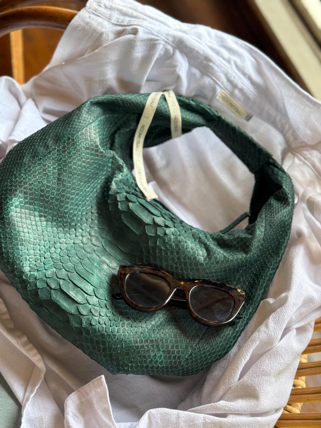 Medium Soft Hobo Python Skin Bag — Dark Green