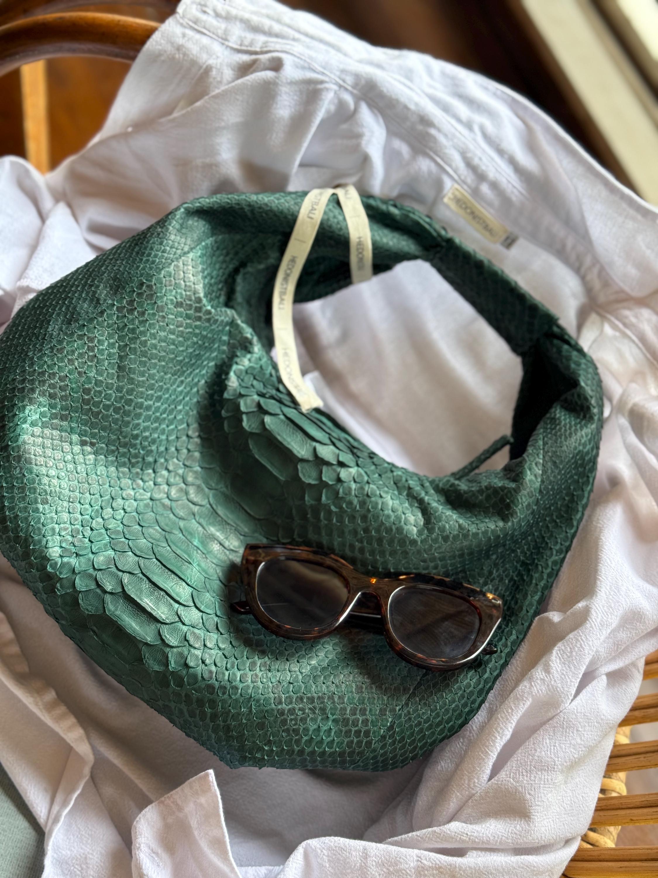 Medium Soft Hobo Python Skin Bag — Dark Green