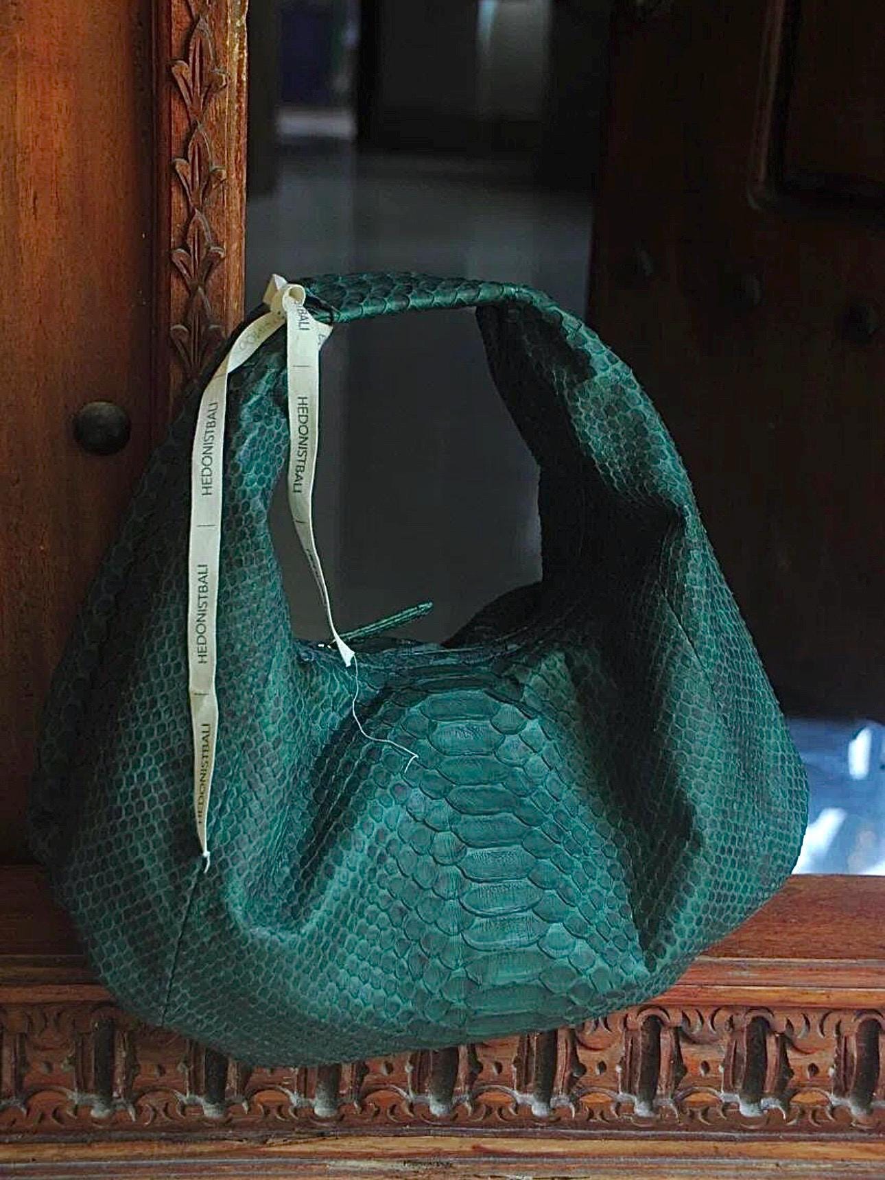 Medium Soft Hobo Python Skin Bag — Dark Green