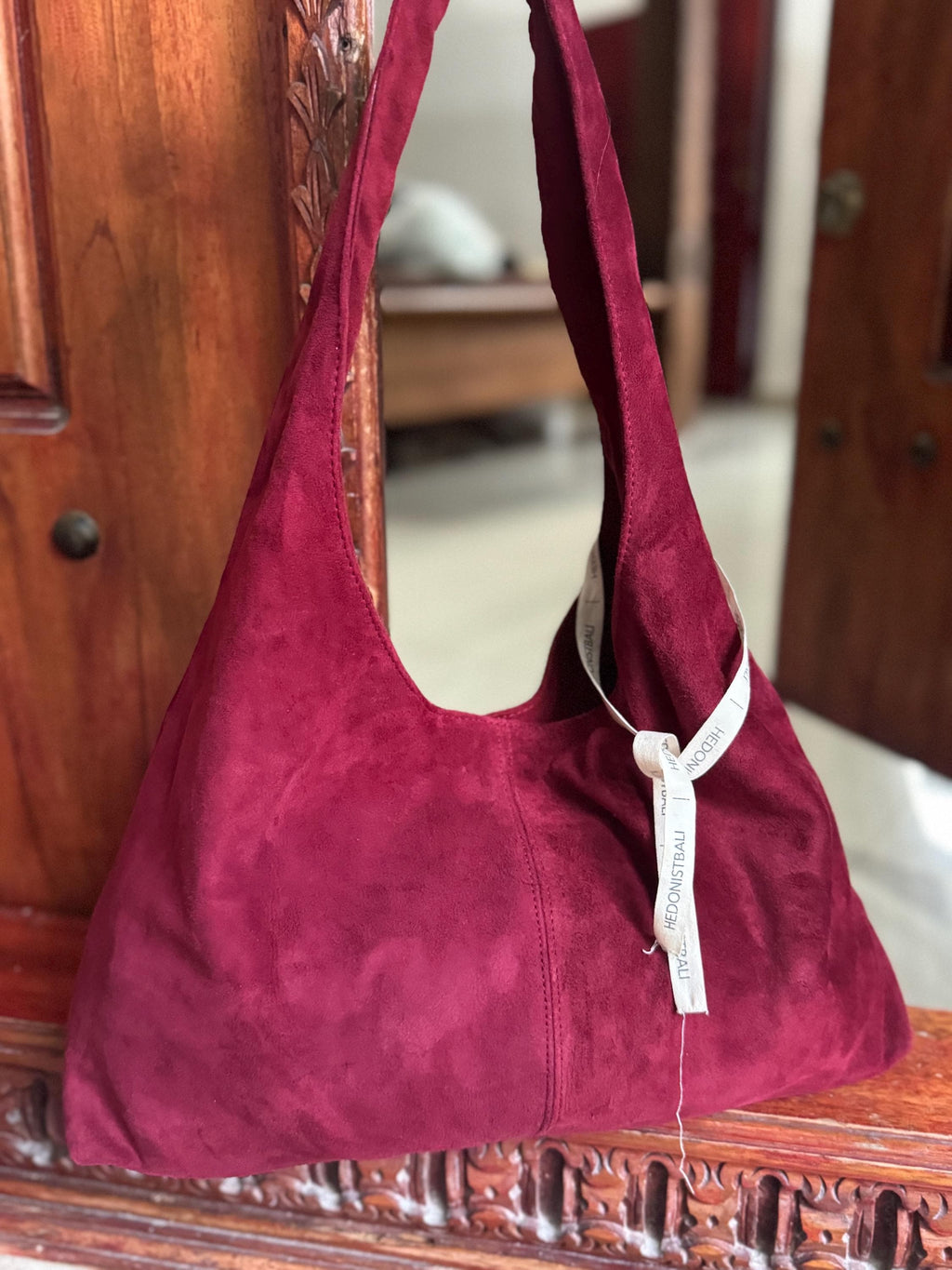 Soft Hobo Suede Lambskin Bag — Burgundy