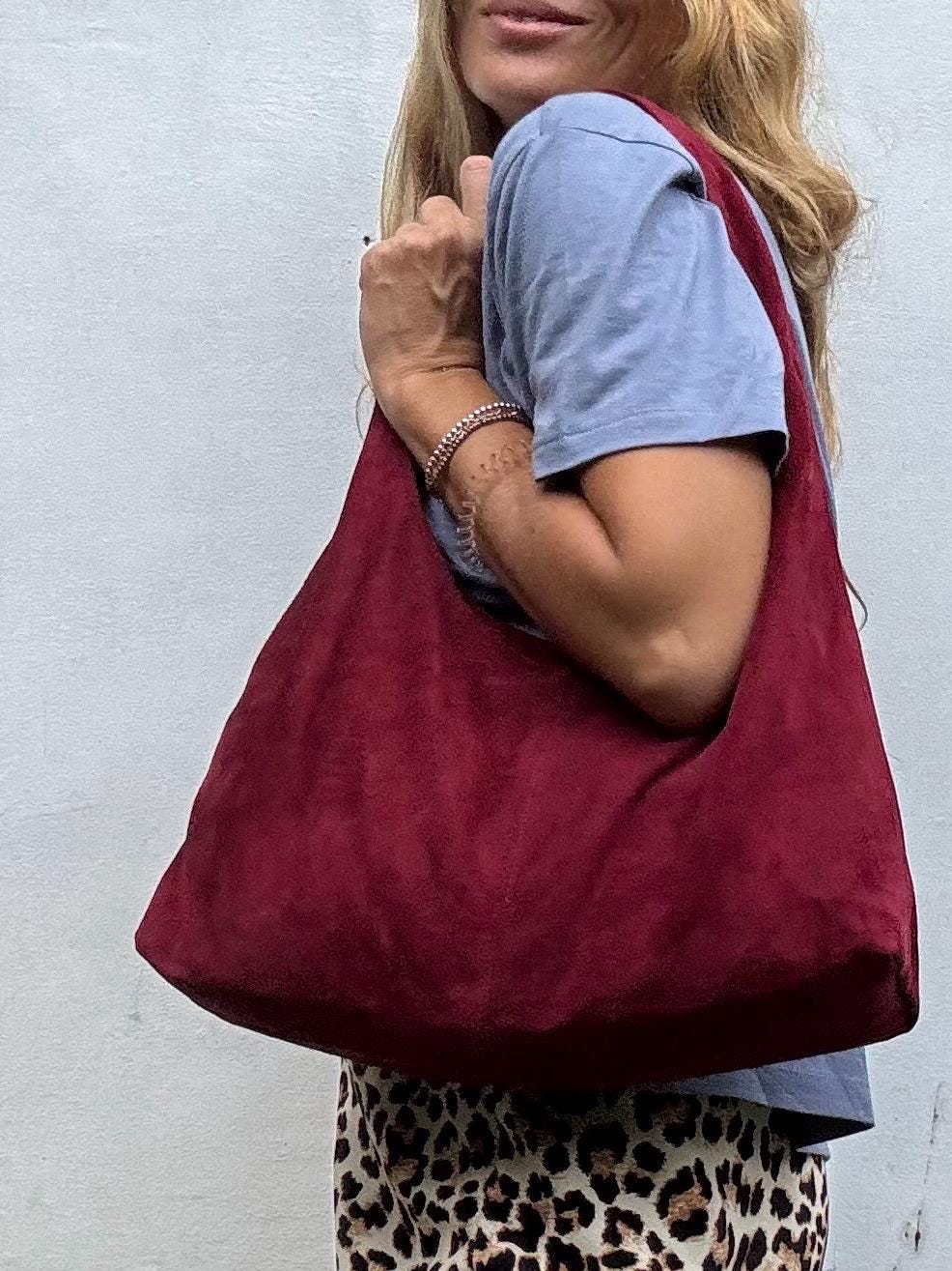 Soft Hobo Suede Lambskin Bag — Burgundy