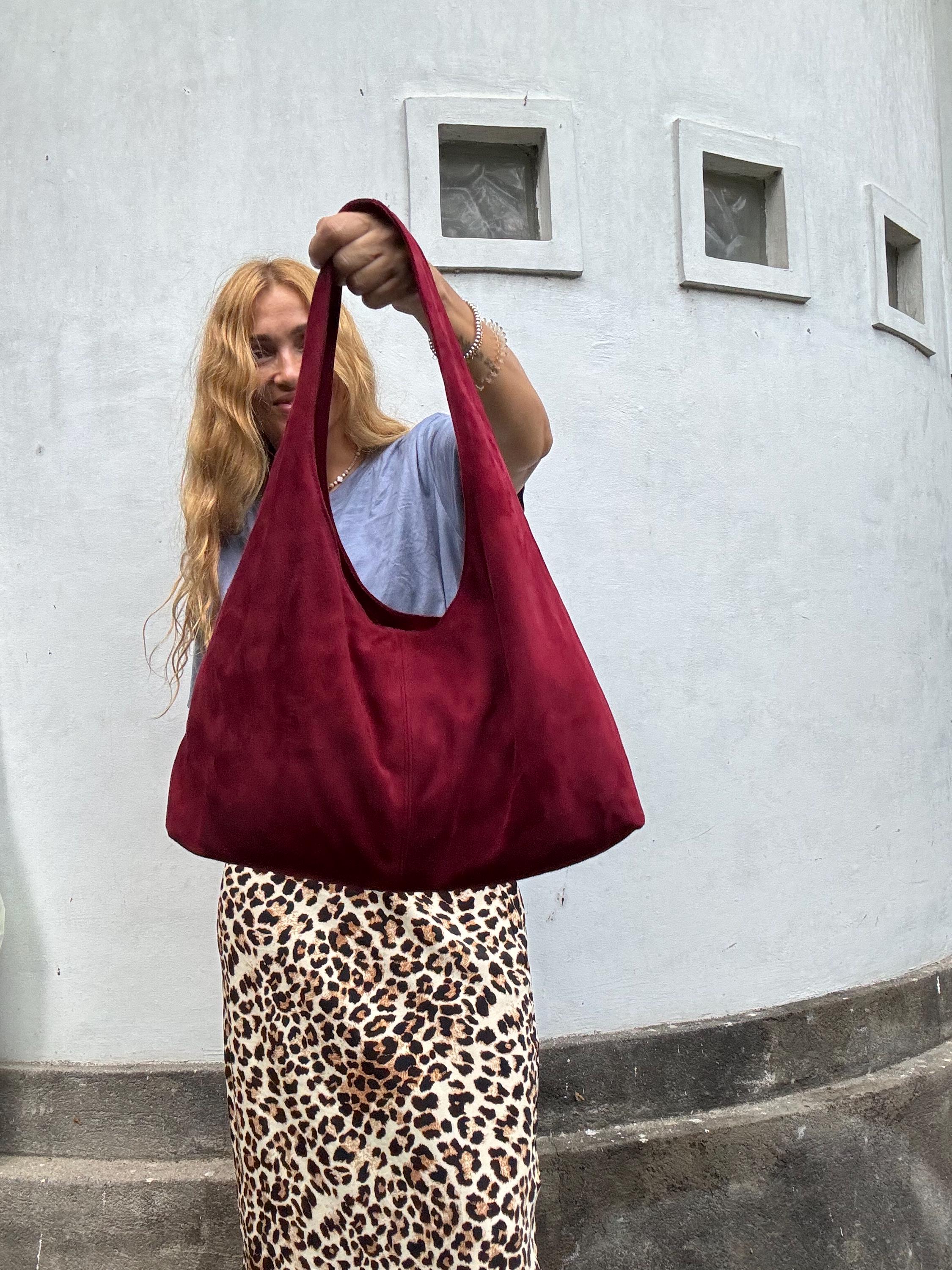 Soft Hobo Suede Lambskin Bag — Burgundy