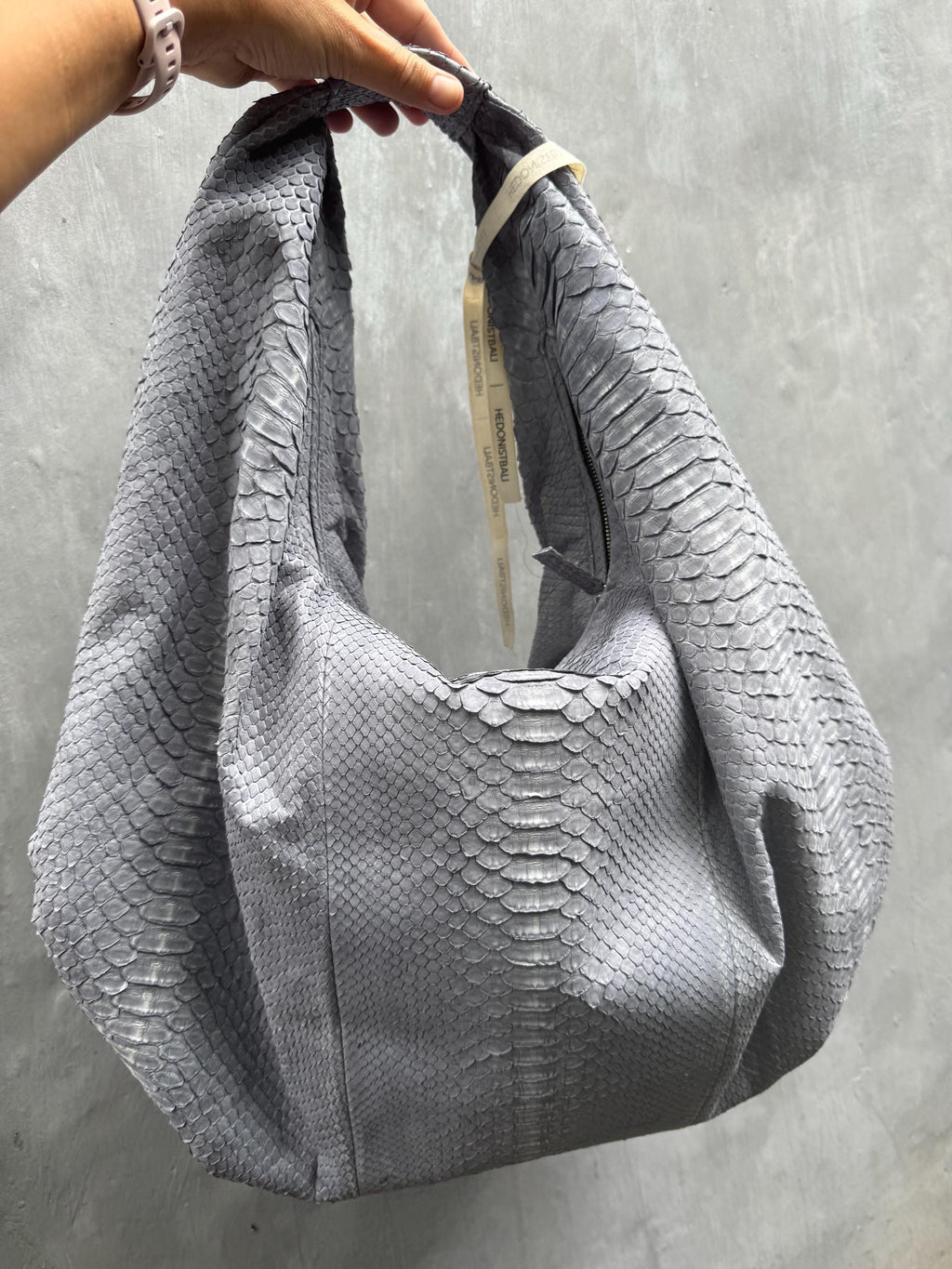 Big Soft Hobo Python Skin Bag — Grey