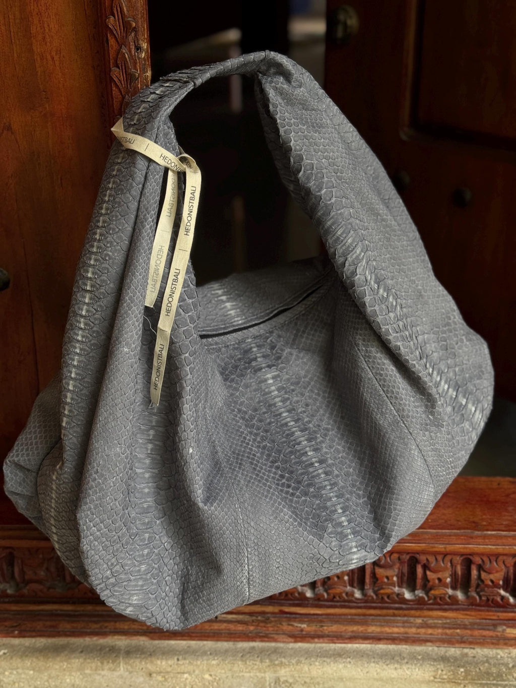 Big Soft Hobo Python Skin Bag — Grey