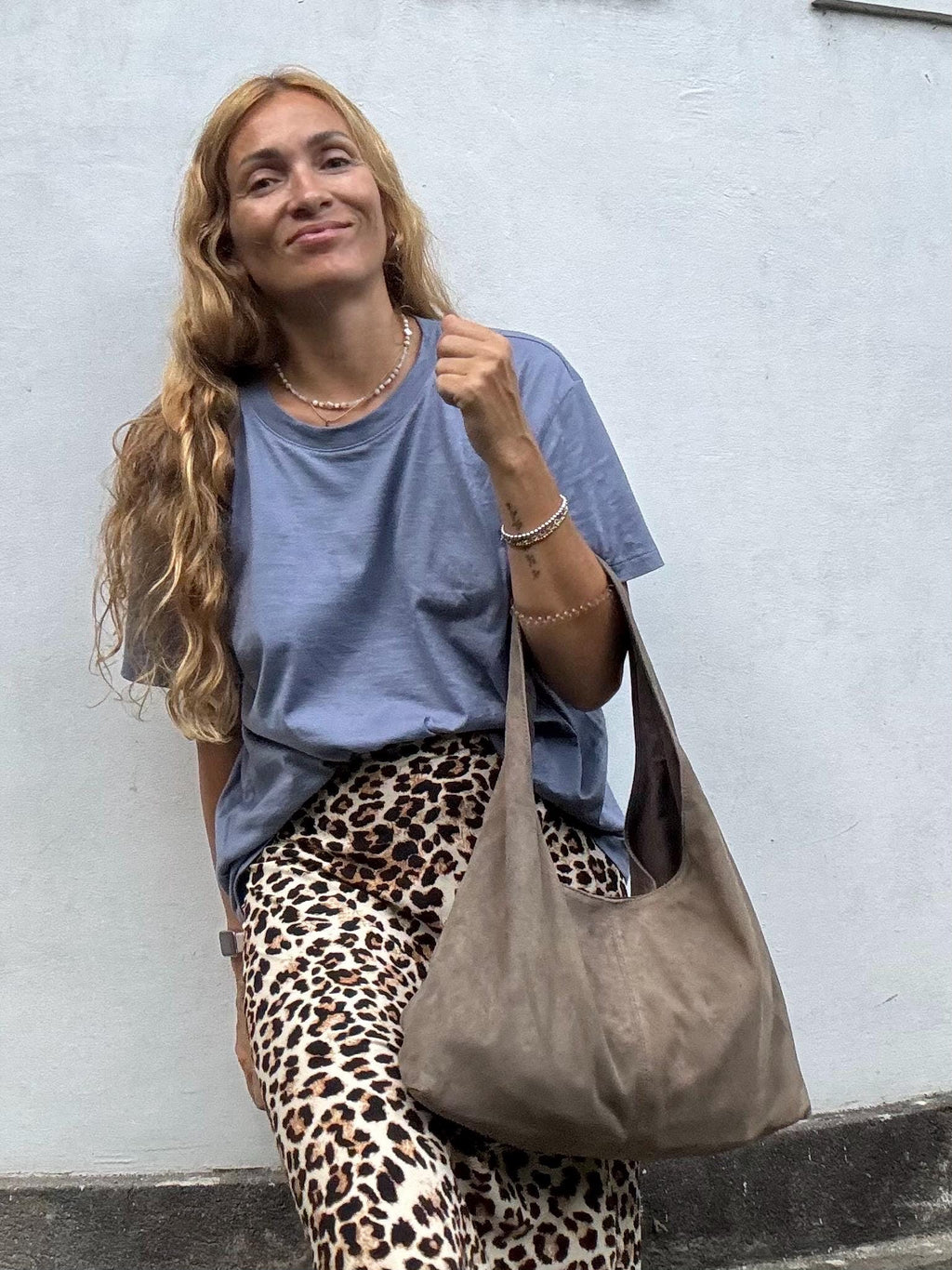 Soft Hobo Suede Lambskin Bag — Gray