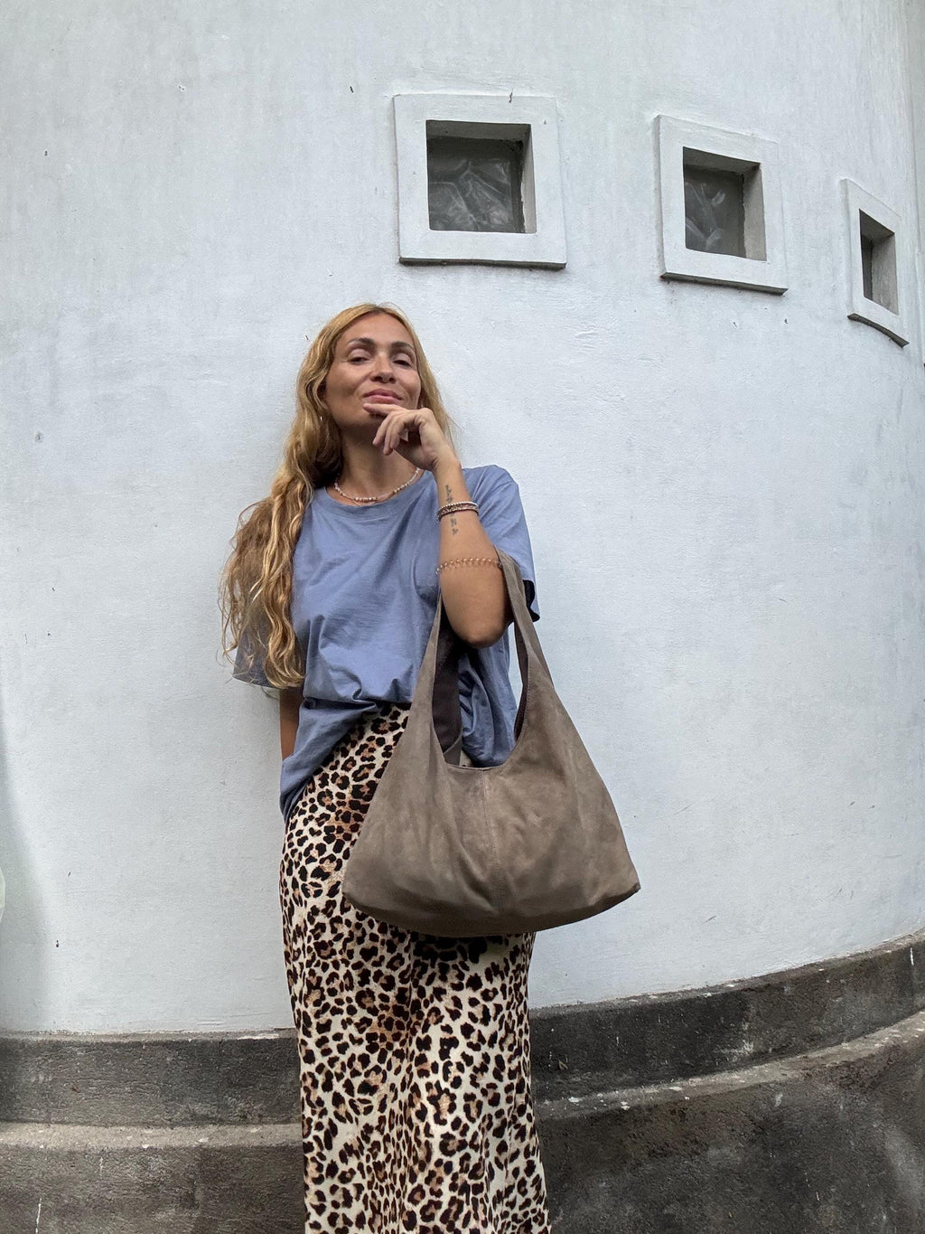 Soft Hobo Suede Lambskin Bag — Gray