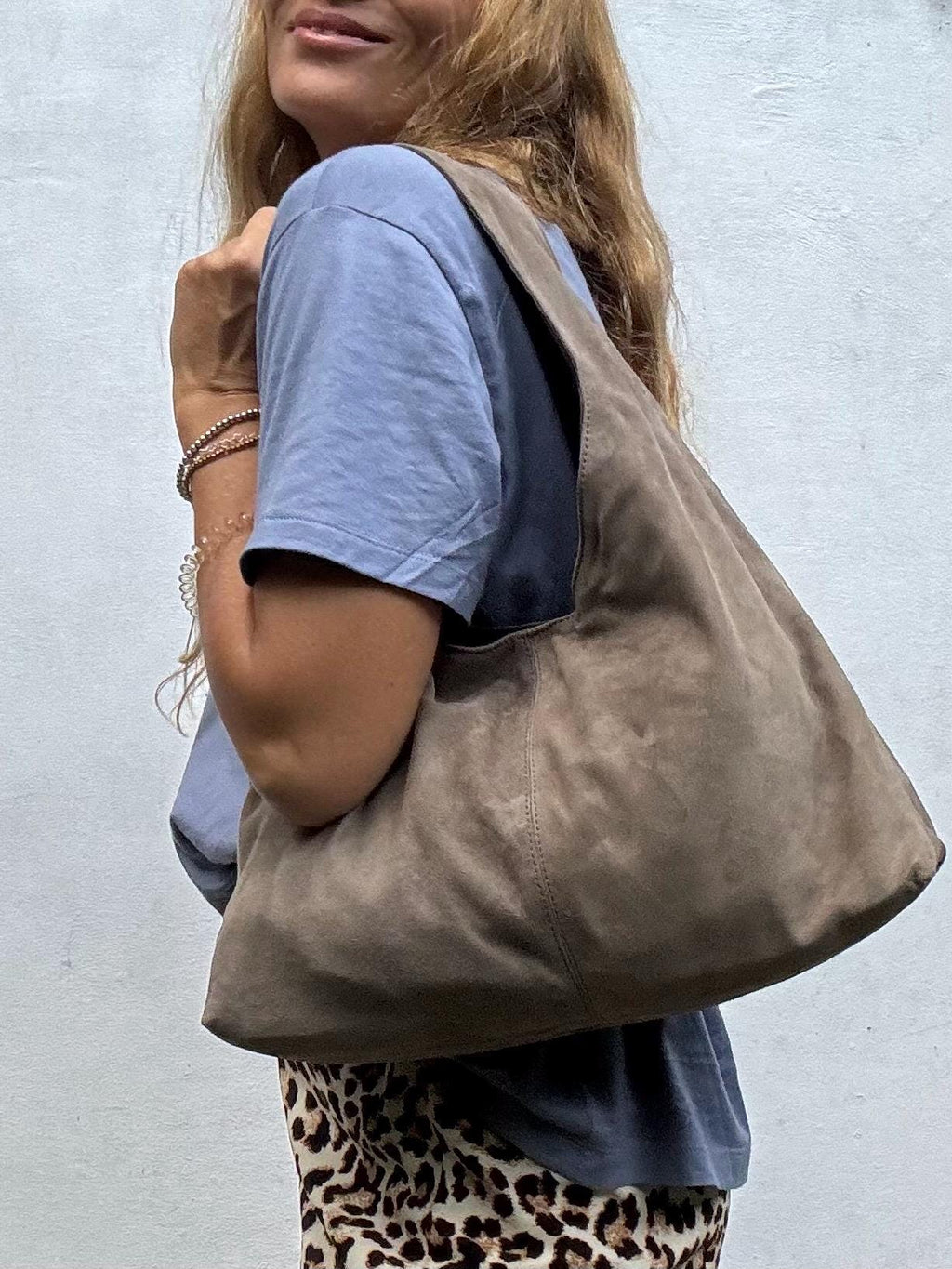 Soft Hobo Suede Lambskin Bag — Gray