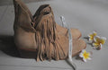 Genuine Suede Fringe Cowboy Boots — Cream