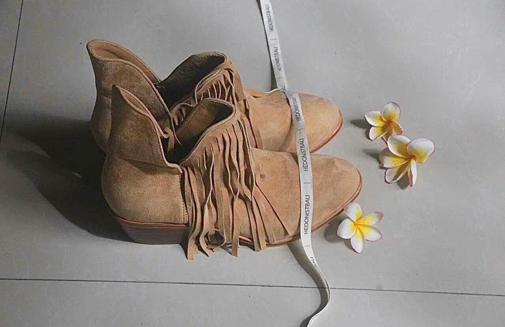 Genuine Suede Fringe Cowboy Boots — Cream