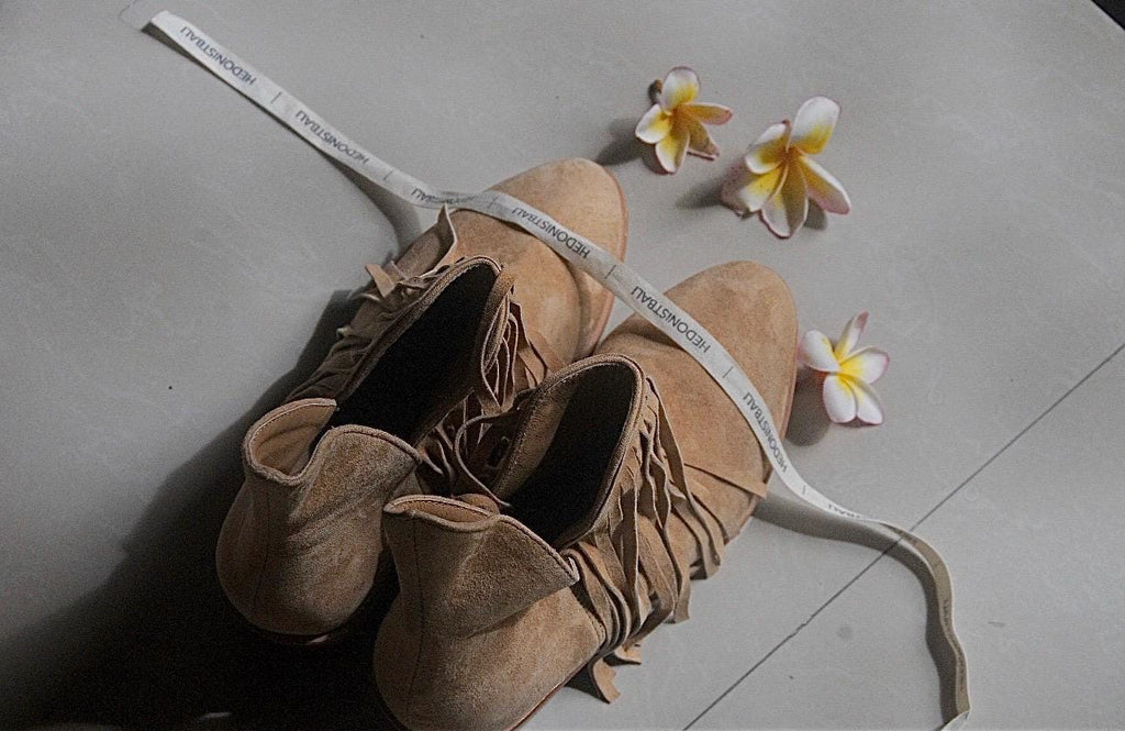 Genuine Suede Fringe Cowboy Boots — Cream