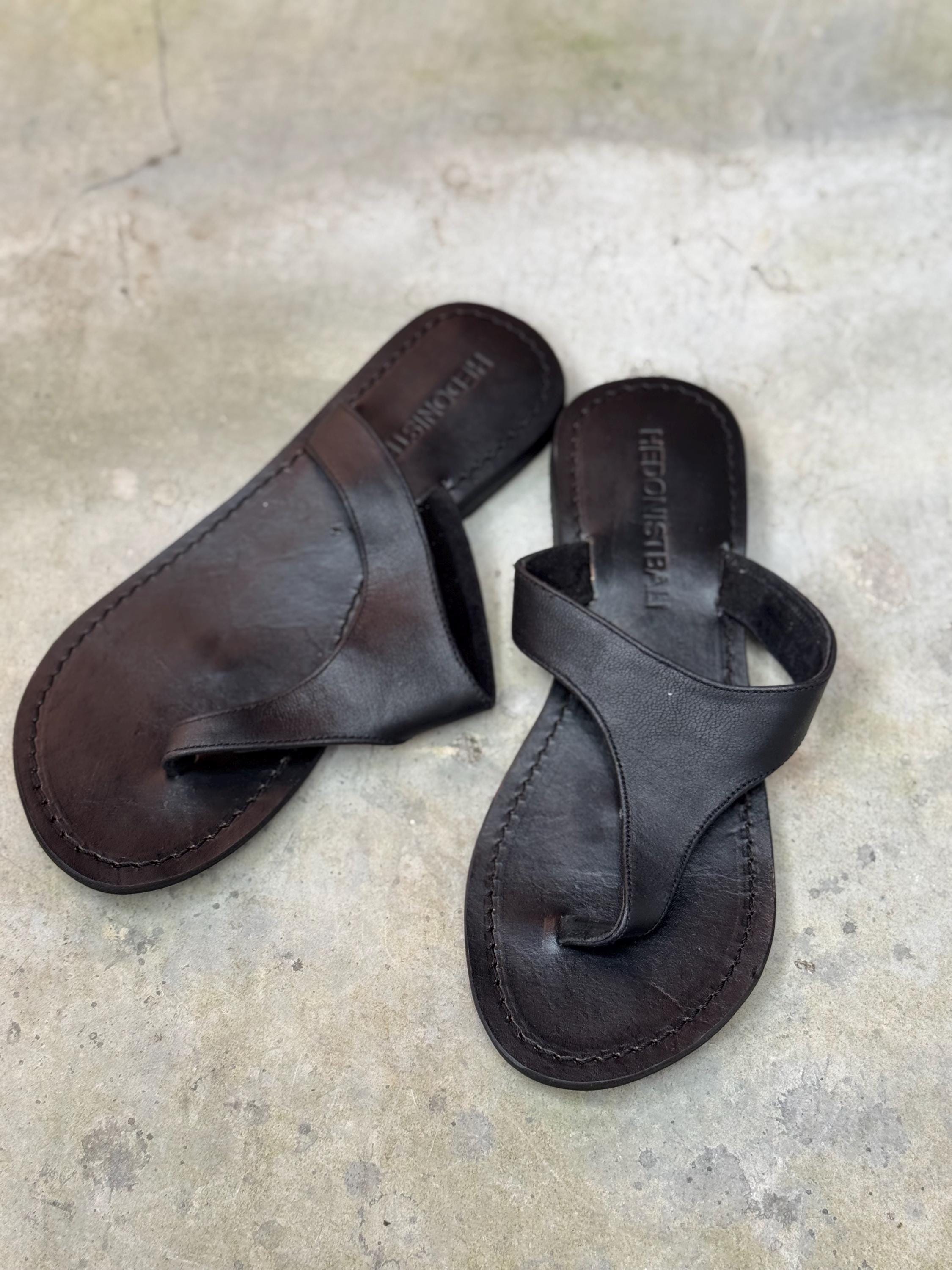 Genuine Leather Thong Sandal — Black