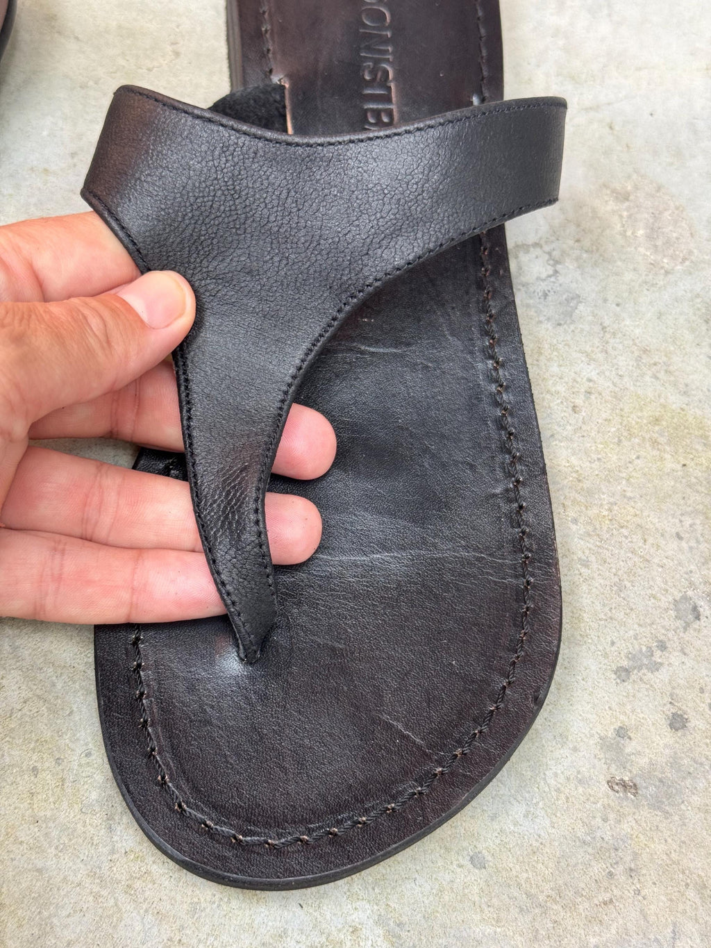 Genuine Leather Thong Sandal — Black