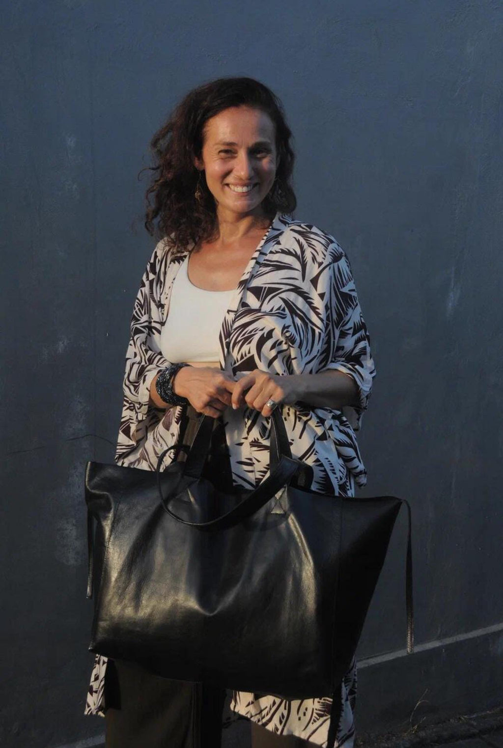 Genuine leather black oversize tote shopper triple handle big bag / everyday purse / handmade bags / designer bags / summer bag /