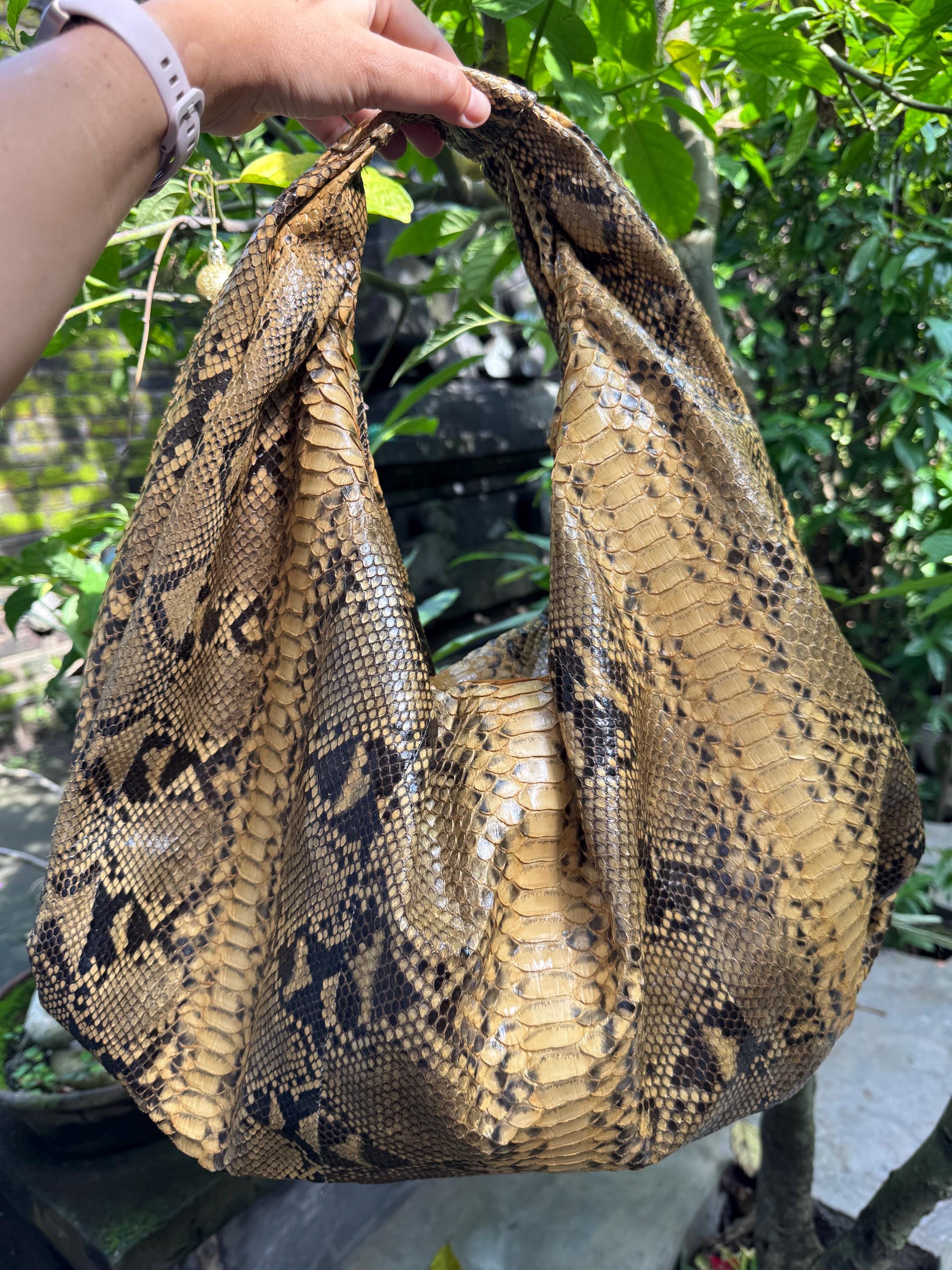 Big Soft Hobo Classy Sport Woman Bag | Purse Genuine Python Skin | Python Skin Products | Beige Big Elegant Leather Designer Soft Bag Snake