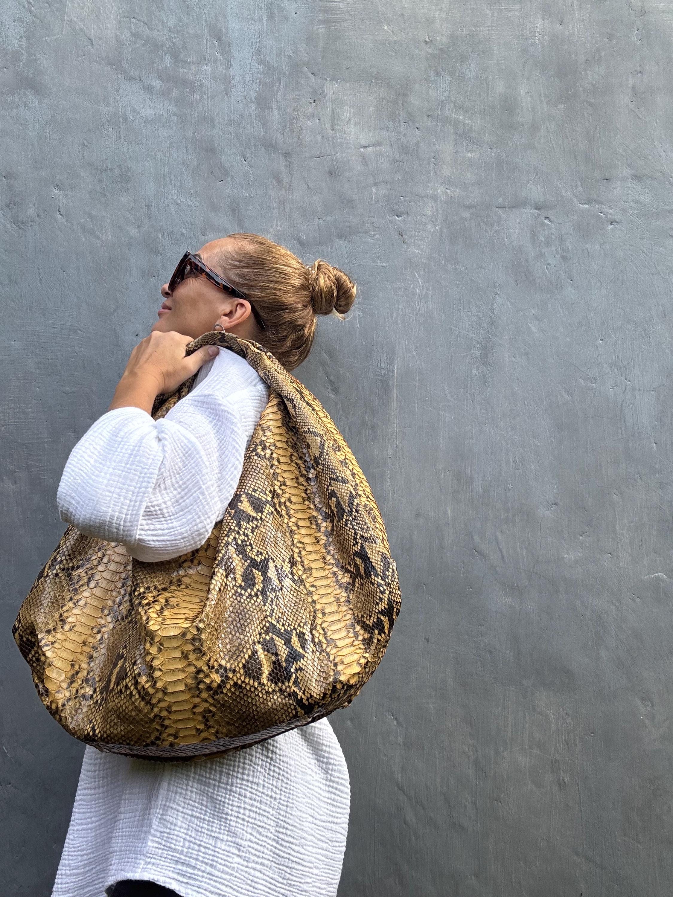 Big Soft Hobo Classy Sport Woman Bag | Purse Genuine Python Skin | Python Skin Products | Beige Big Elegant Leather Designer Soft Bag Snake
