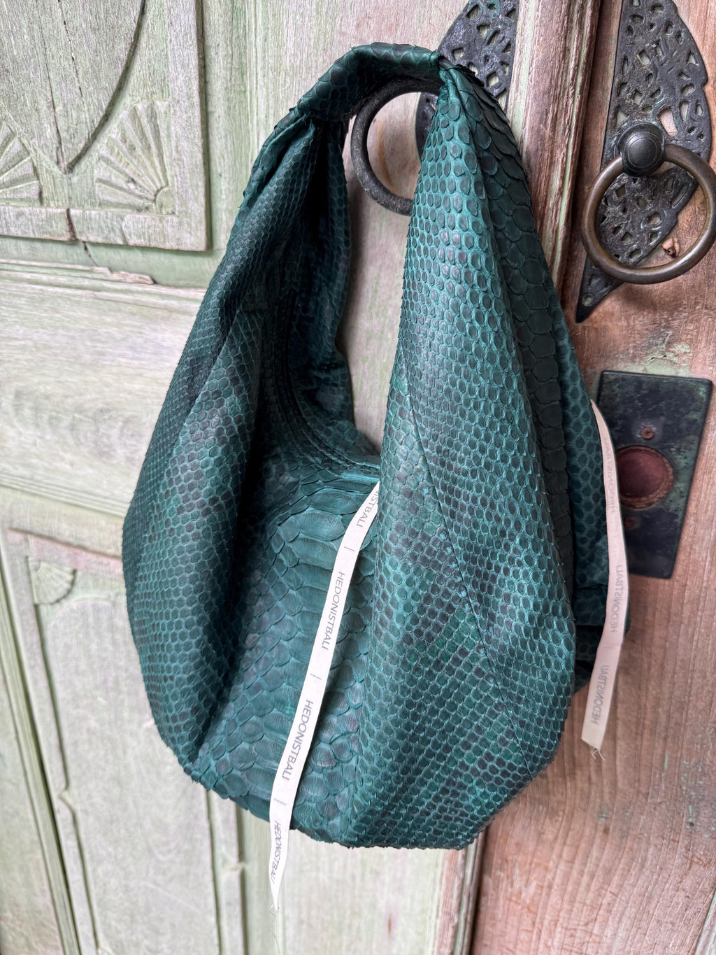 Medium Soft Hobo Python Skin Bag — Dark Green