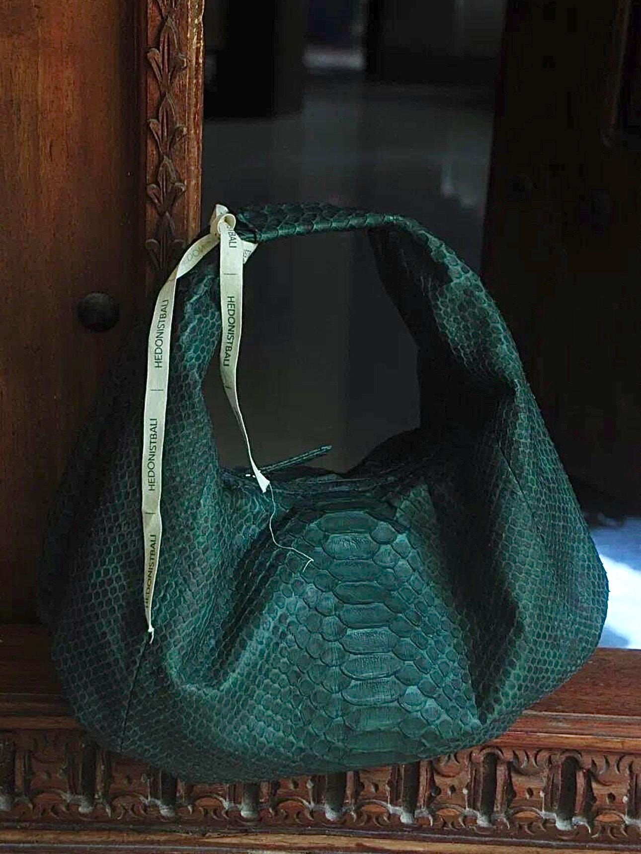 Medium Soft Hobo Python Skin Bag — Dark Green