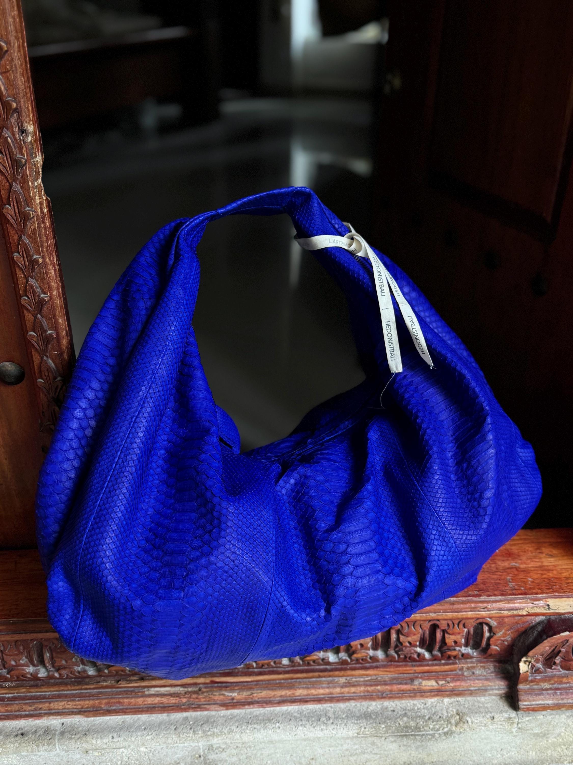 Big Soft Hobo Classy Sport Woman Bag | Purse Genuine Python Skin | Python Skin Products | Blue Big Elegant Leather Designer Soft Bag Snake