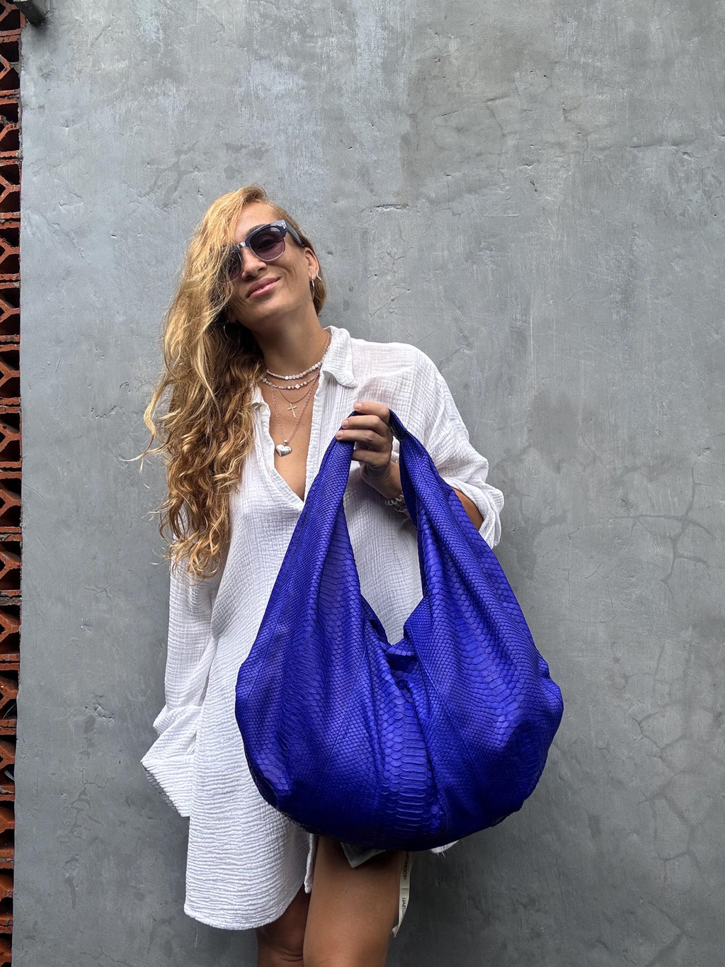 Big Soft Hobo Classy Sport Woman Bag | Purse Genuine Python Skin | Python Skin Products | Blue Big Elegant Leather Designer Soft Bag Snake