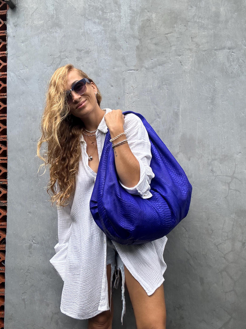 Big Soft Hobo Classy Sport Woman Bag | Purse Genuine Python Skin | Python Skin Products | Blue Big Elegant Leather Designer Soft Bag Snake