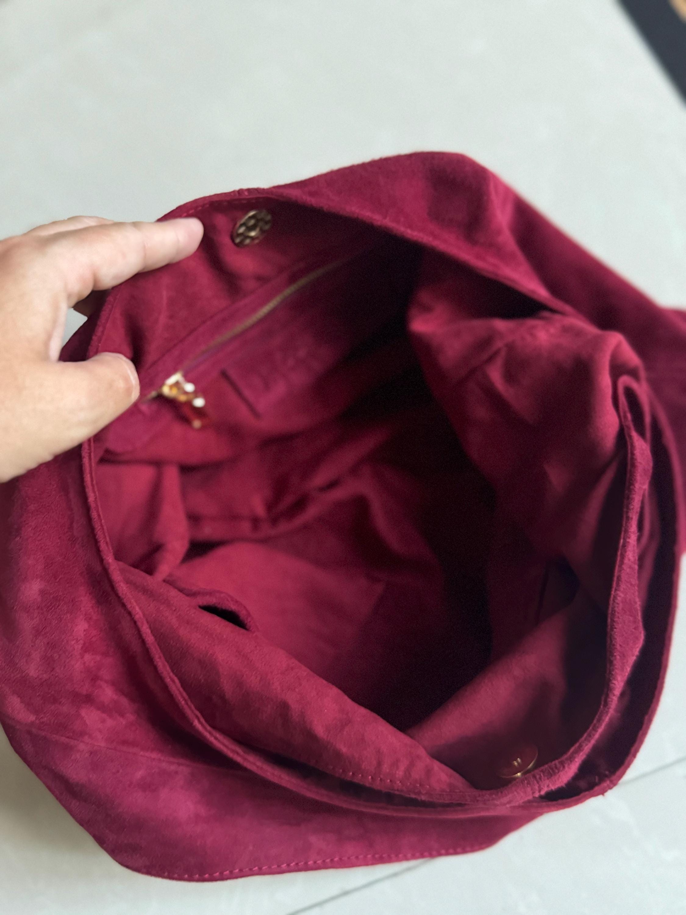 Soft Hobo Suede Lambskin Bag — Burgundy