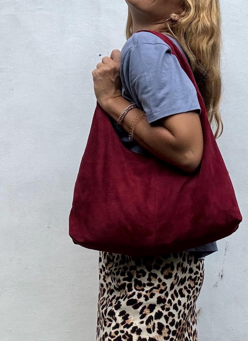 Soft Hobo Suede Lambskin Bag — Burgundy