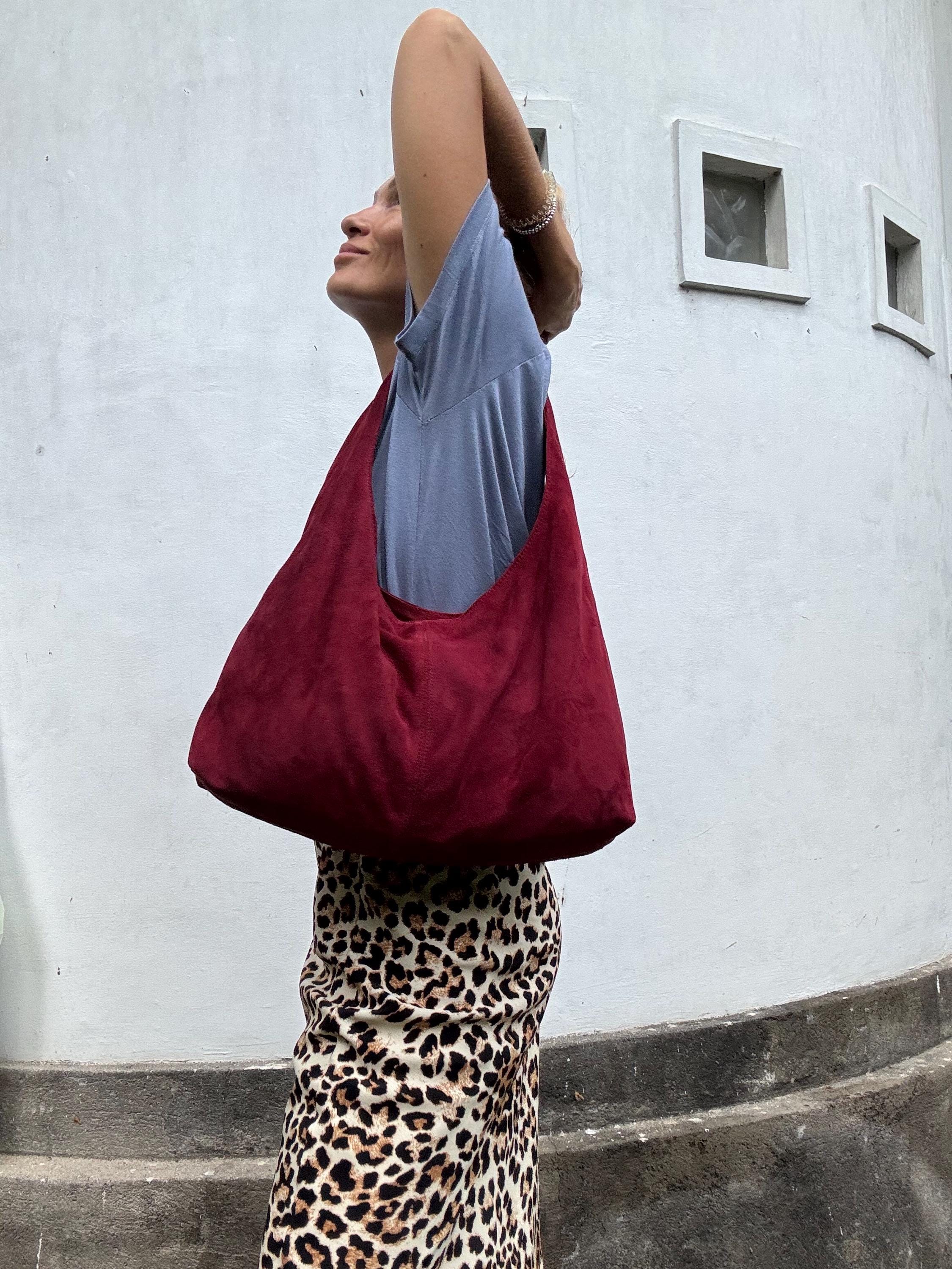 Soft Hobo Suede Lambskin Bag — Burgundy