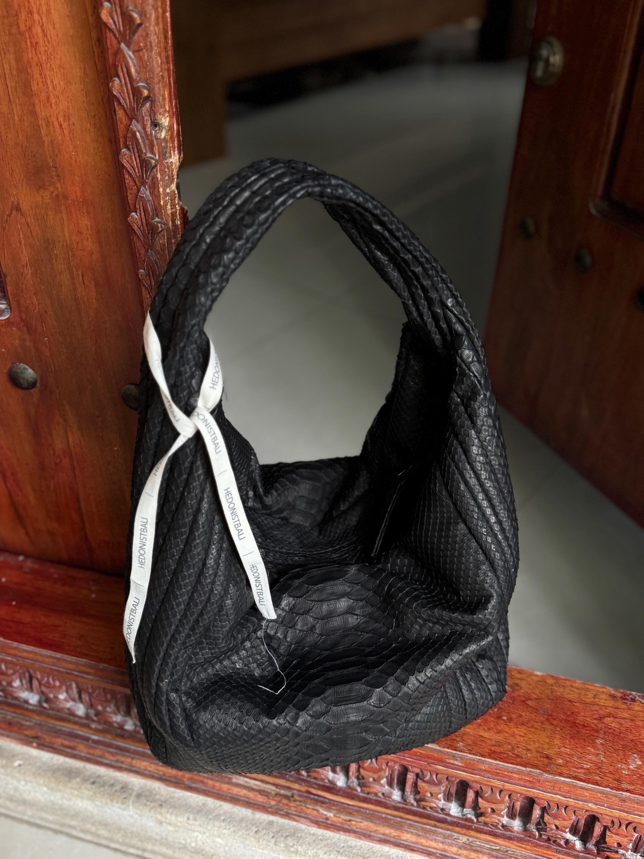 READY TO SHIP Soft Hobo Classy Sport Woman Stitched Bag | Purse Genuine Python Skin | Black  Elegant Leather Designer Soft Bag