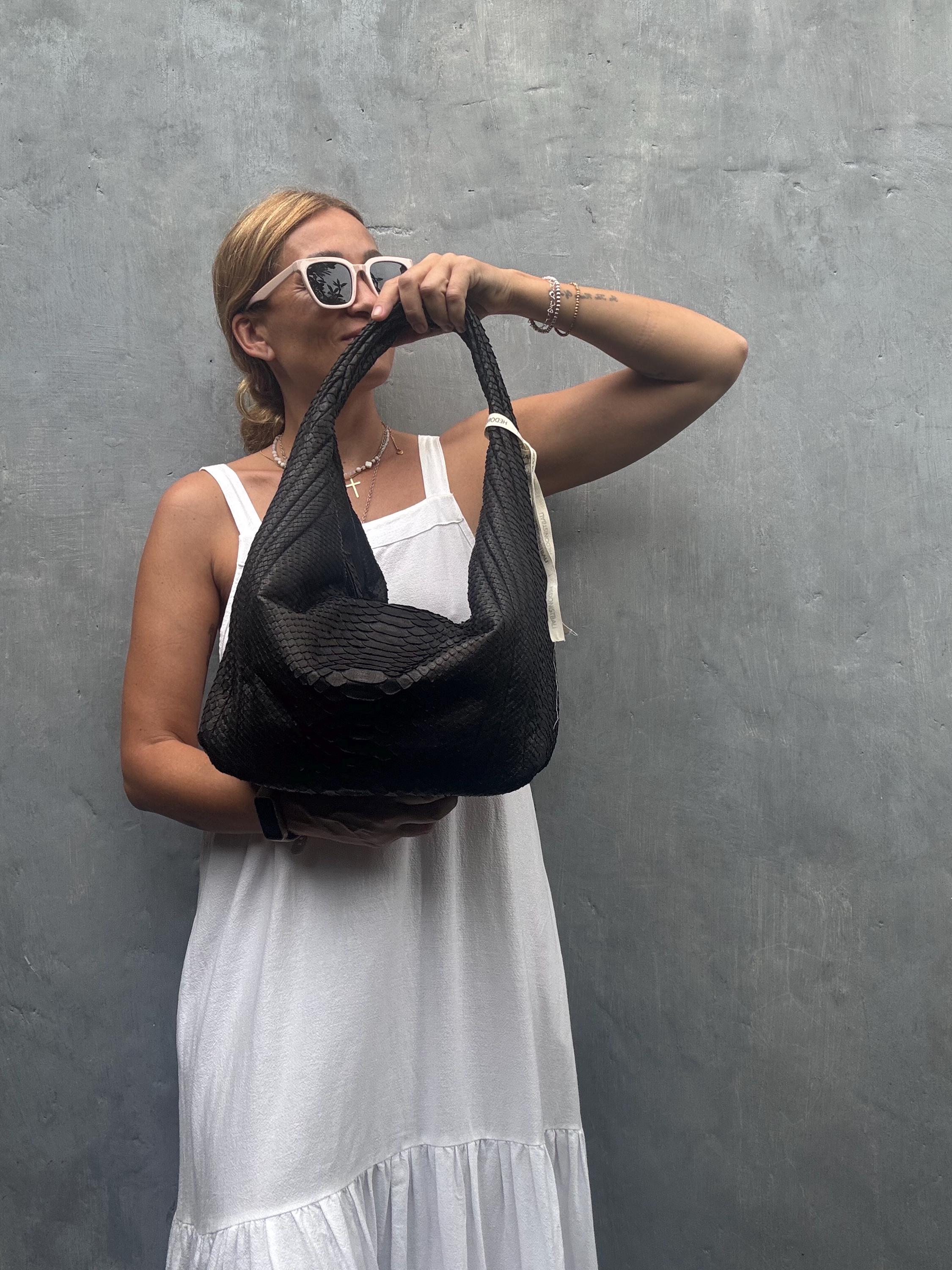 Soft Hobo Python Skin Bag — Black (Ready to Ship)