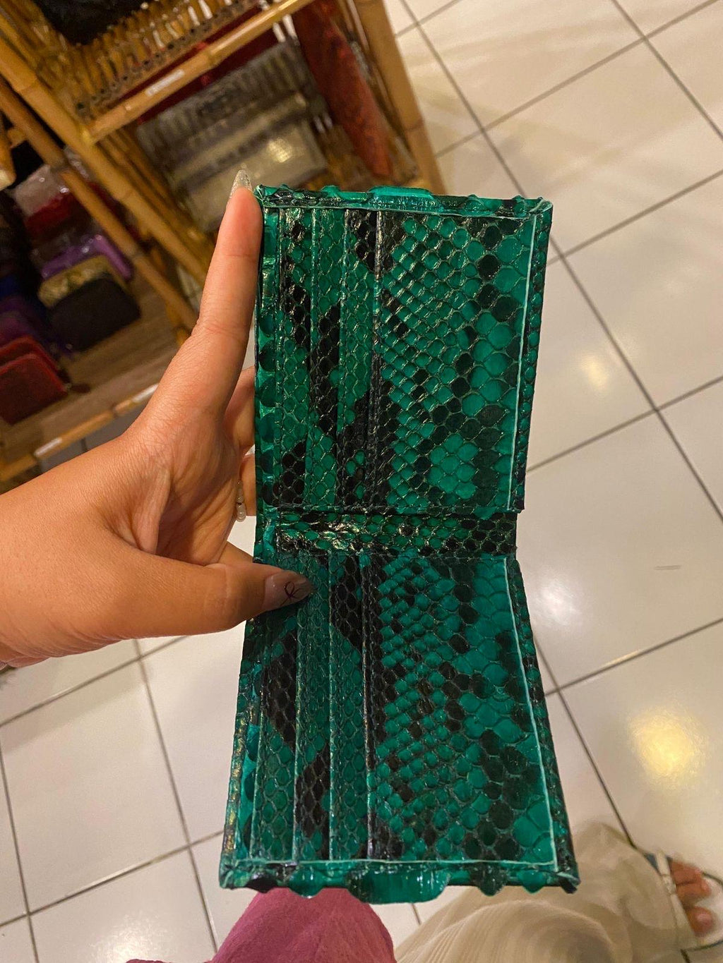 READY TO SHIP Genuine Python Skin Men Flat Wallet — Black