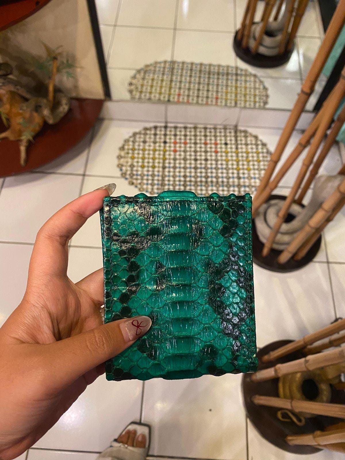 READY TO SHIP Genuine Python Skin Men Flat Wallet | Exotic Leather Money  Wallet | Gift For Him | Money Clips and Wallet | Green Portmone
