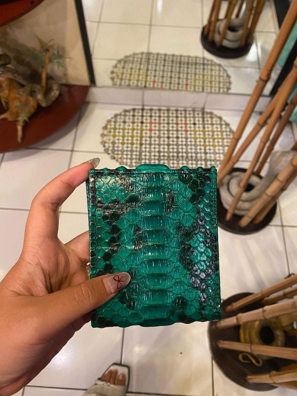 READY TO SHIP Genuine Python Skin Men Flat Wallet — Black