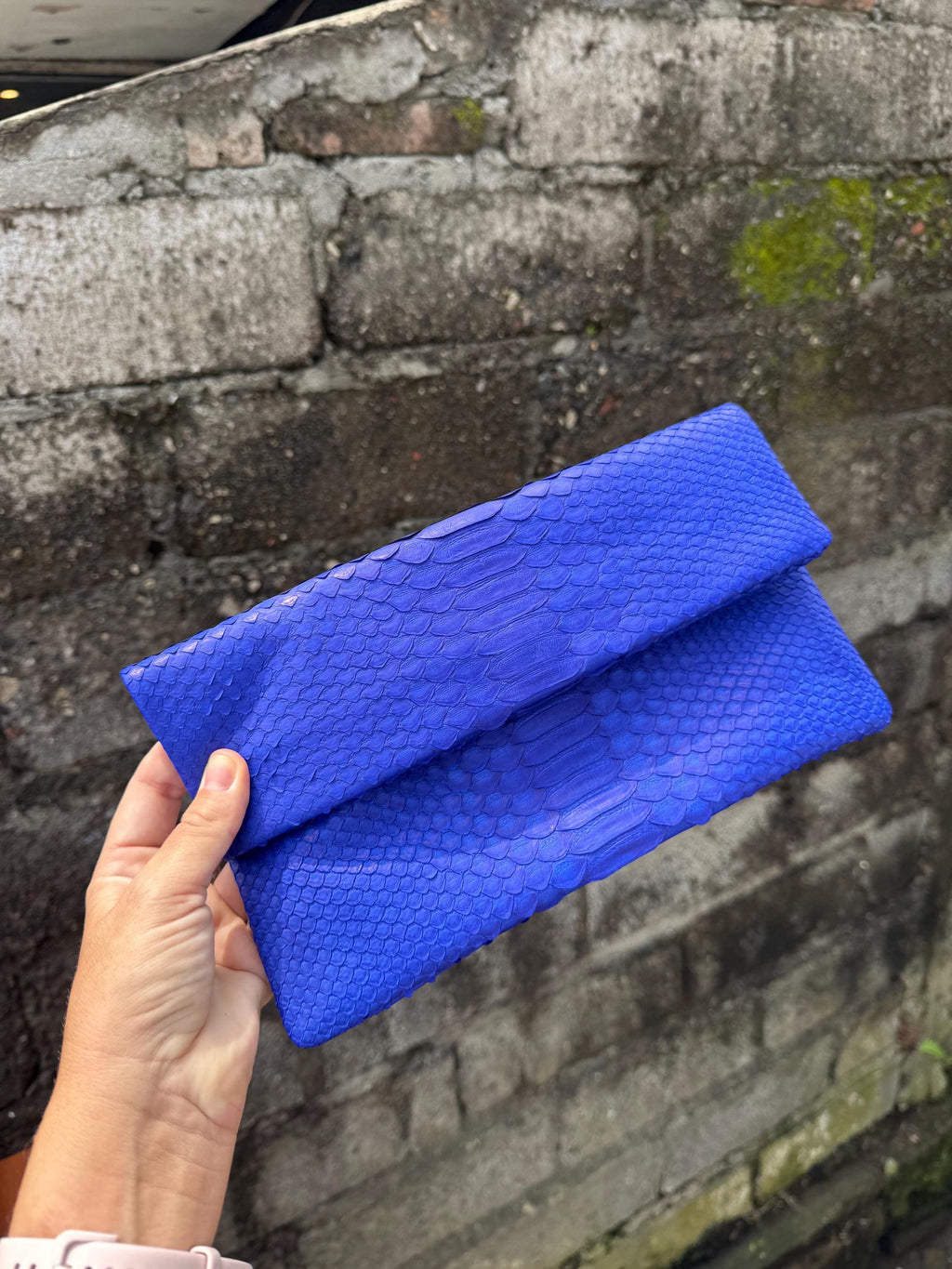 Genuine python skin bright blue ultramarine envelope clutch