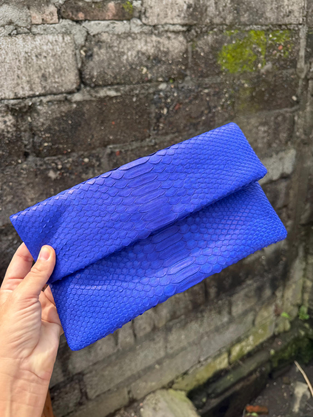 Genuine python skin bright blue ultramarine envelope clutch