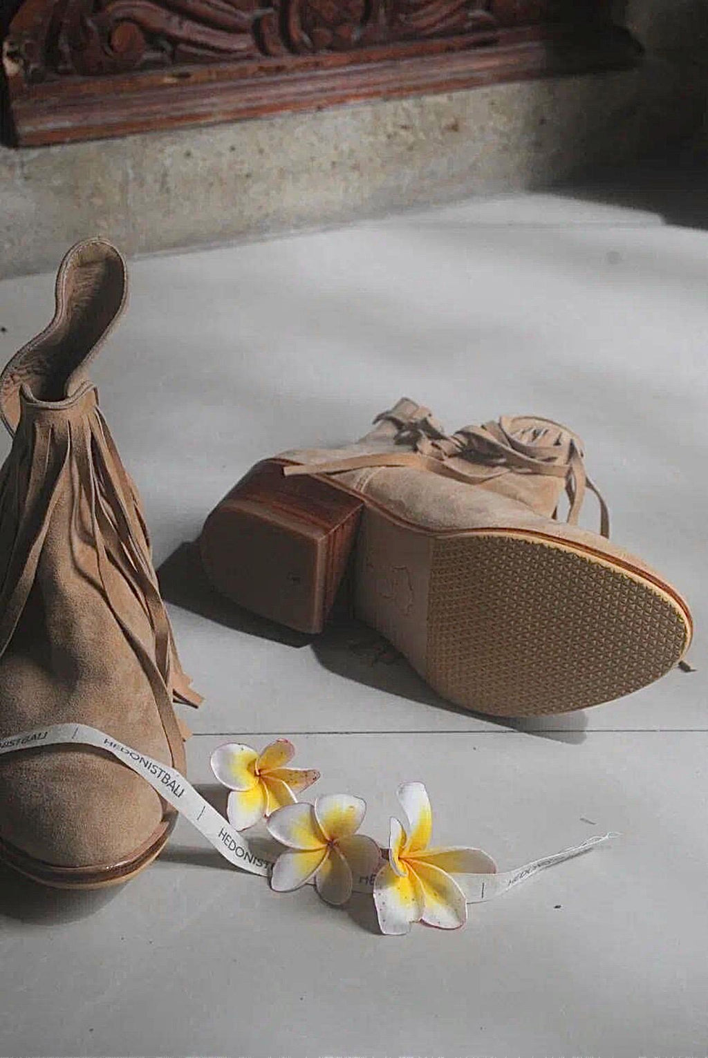 Genuine Suede Fringe Cowboy Boots — Cream
