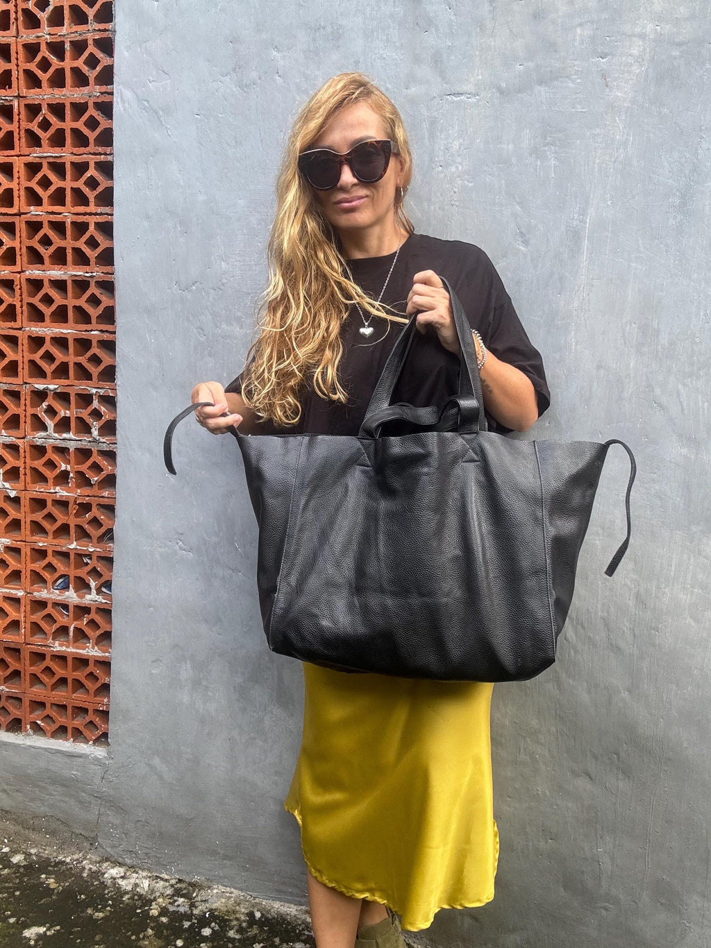 Genuine leather black oversize tote shopper triple handle big bag / everyday purse / handmade bags / designer bags / summer bag /