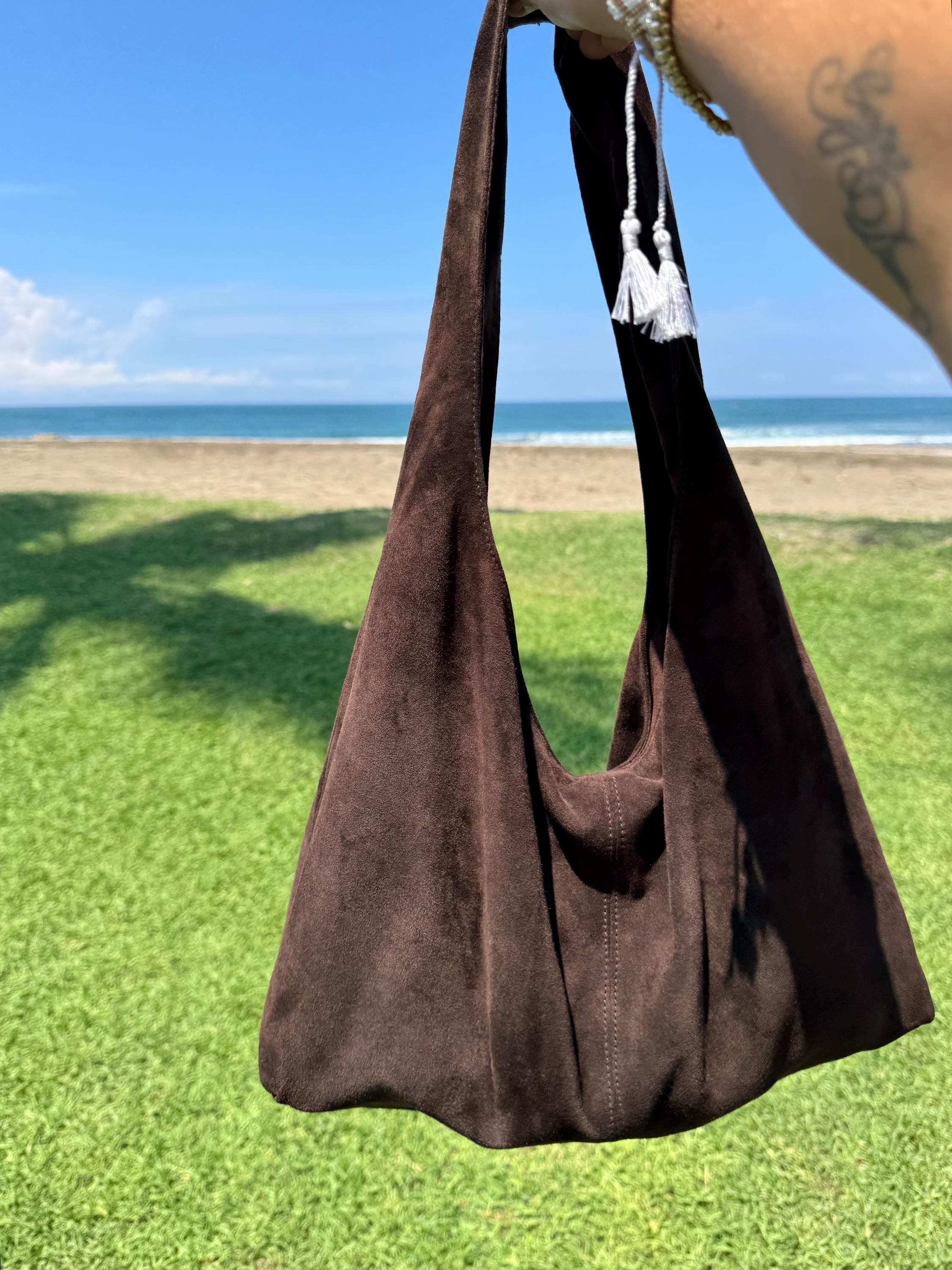 Soft Hobo Suede Lambskin Bag — Brown