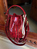 Genuine python skin red bucket crosshandle bag