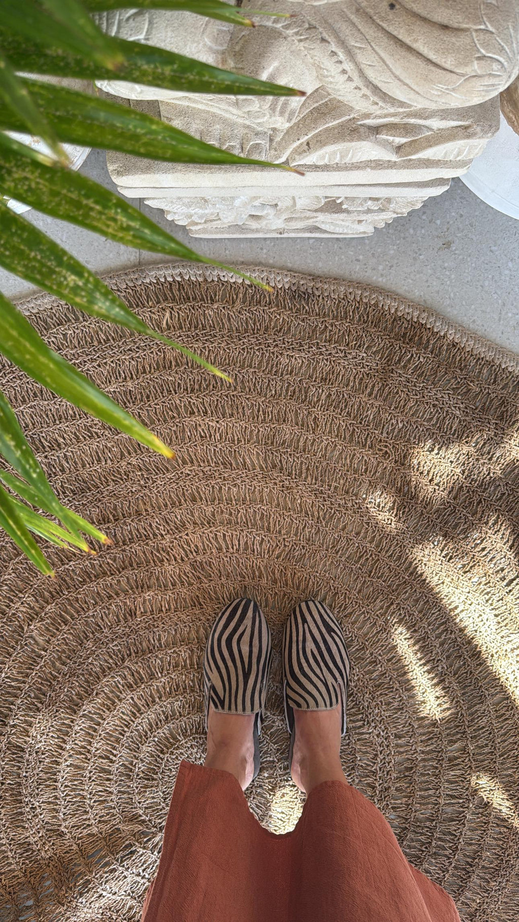 Genuine fur and suede zebra print momen mules — Brown