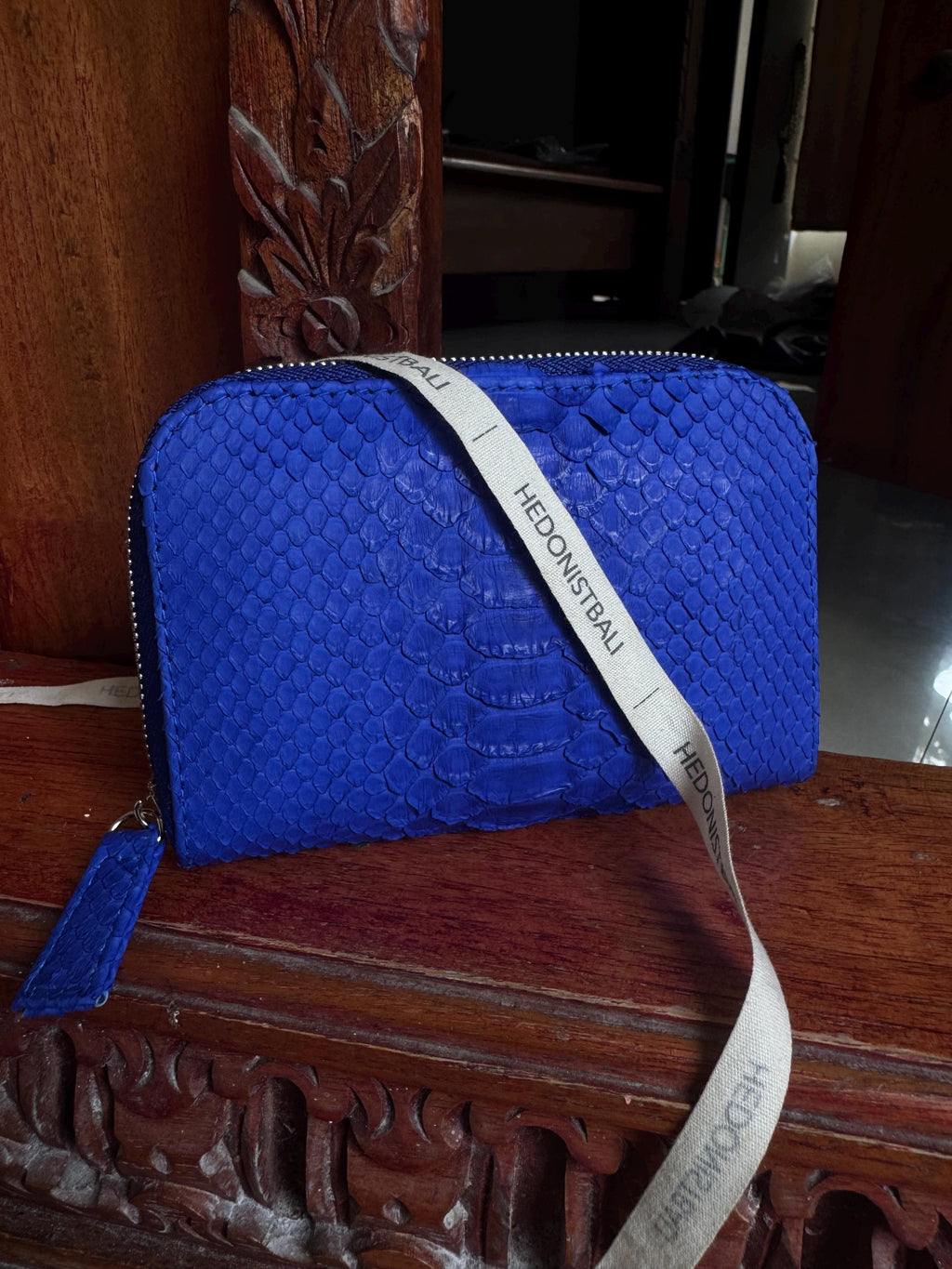 Genuine Python Skin Wallet — Electric Blue