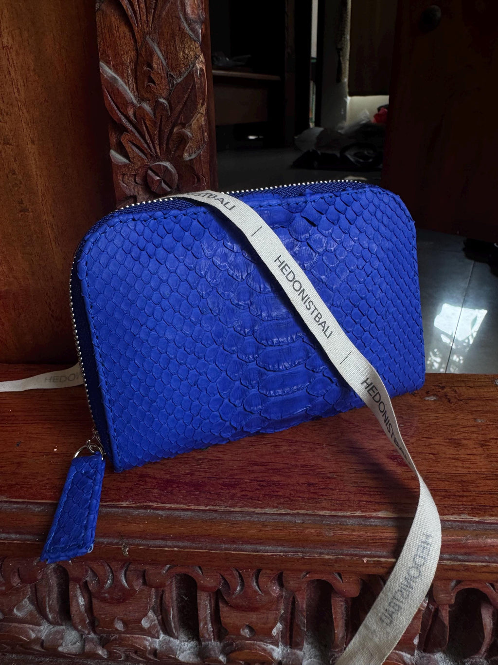 Genuine Python Skin Wallet — Electric Blue
