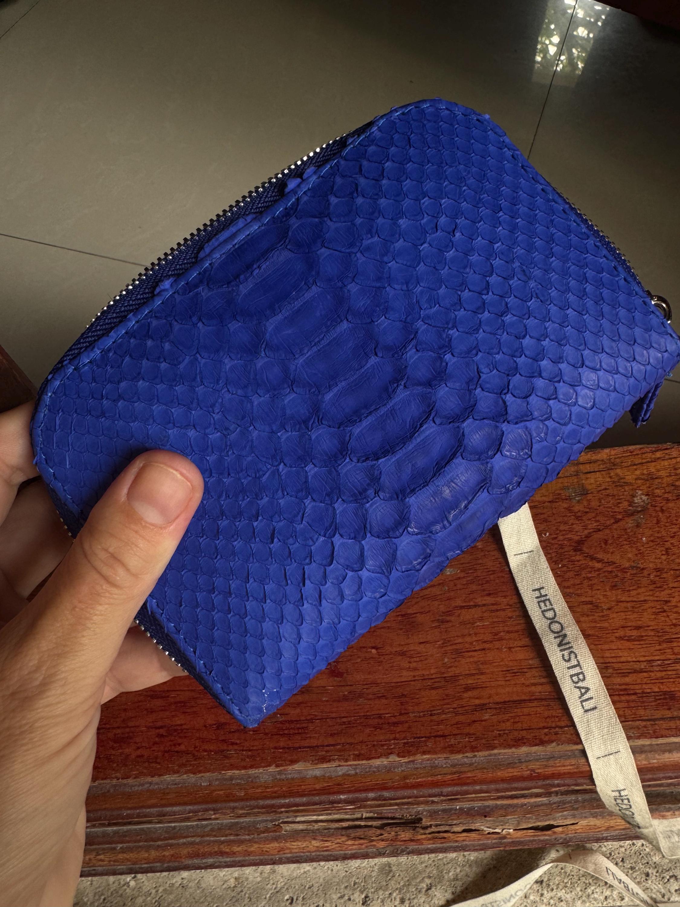 Genuine Python Skin Wallet — Electric Blue