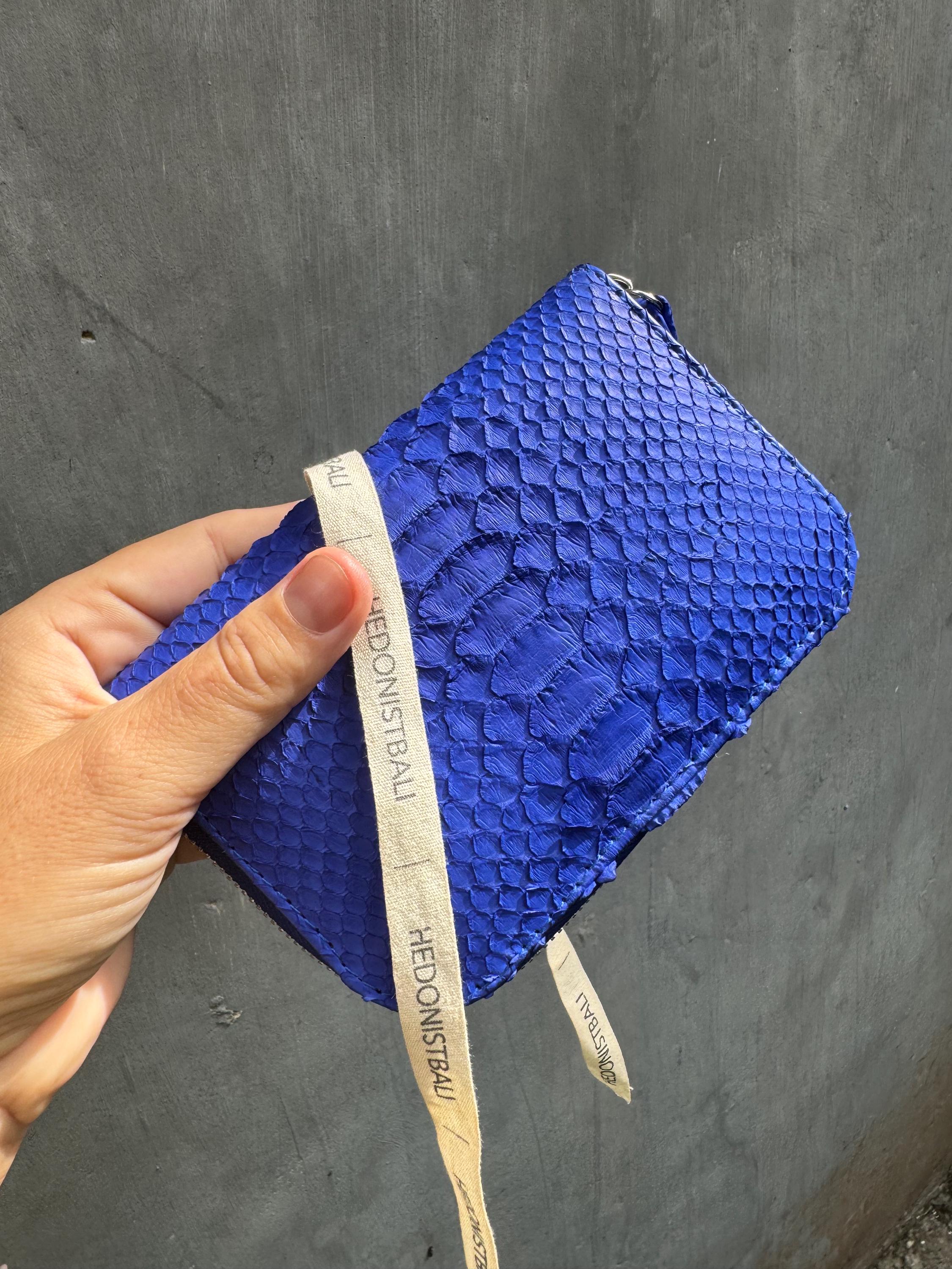 Genuine Python Skin Wallet — Electric Blue