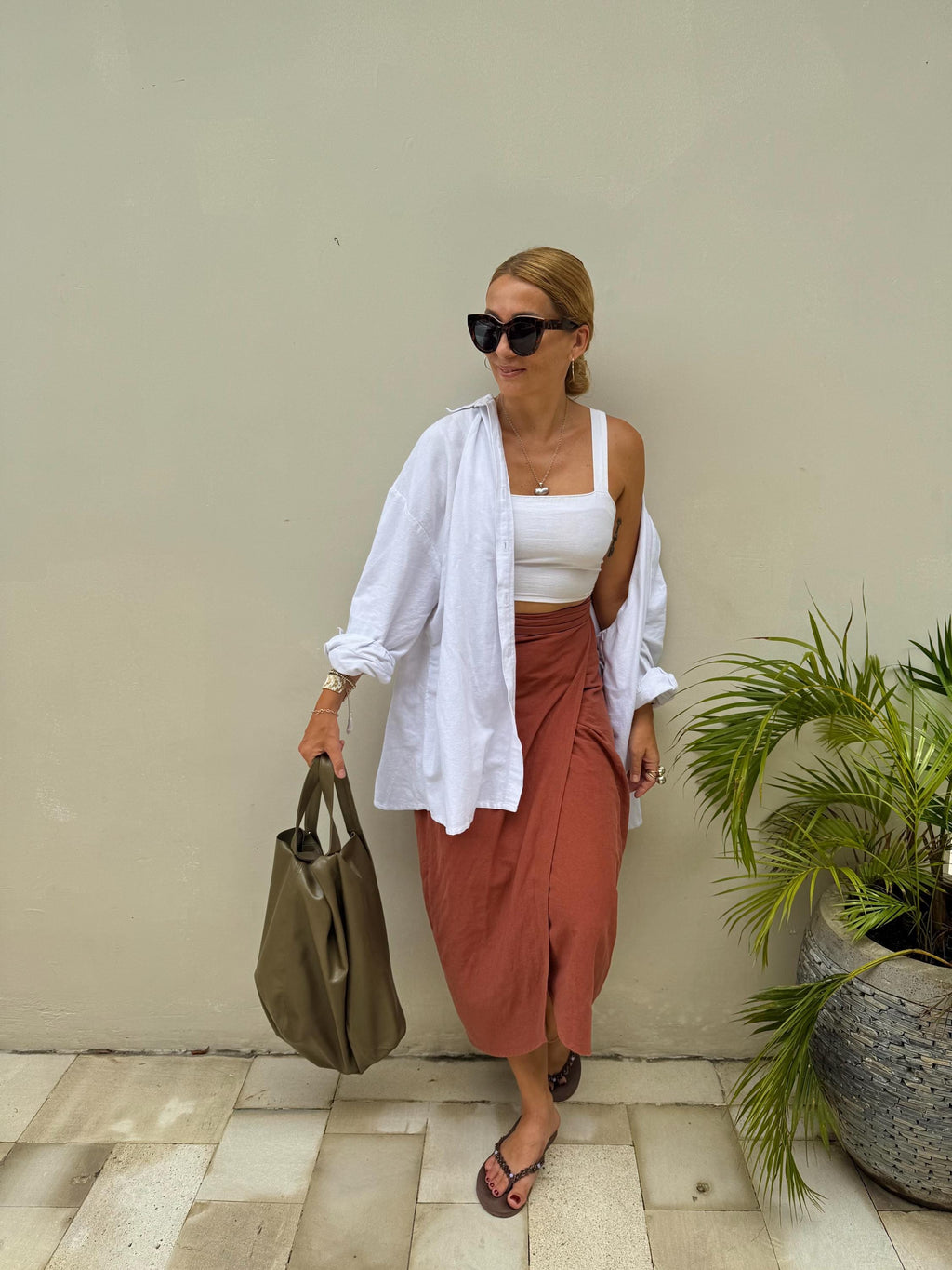 Terracotta Linen Wrap Skirt VERA, Adjustable Waist Midi Linen Skirt, Minimalist Summer Skirt, Handmade Linen Clothing, Cocoon Shape Skirt