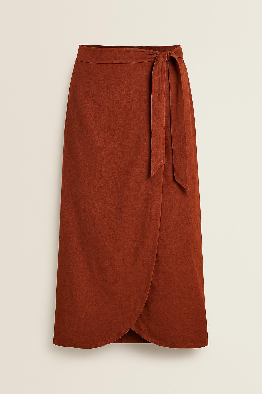 Terracotta Linen Wrap Skirt VERA, Adjustable Waist Midi Linen Skirt, Minimalist Summer Skirt, Handmade Linen Clothing, Cocoon Shape Skirt — Red