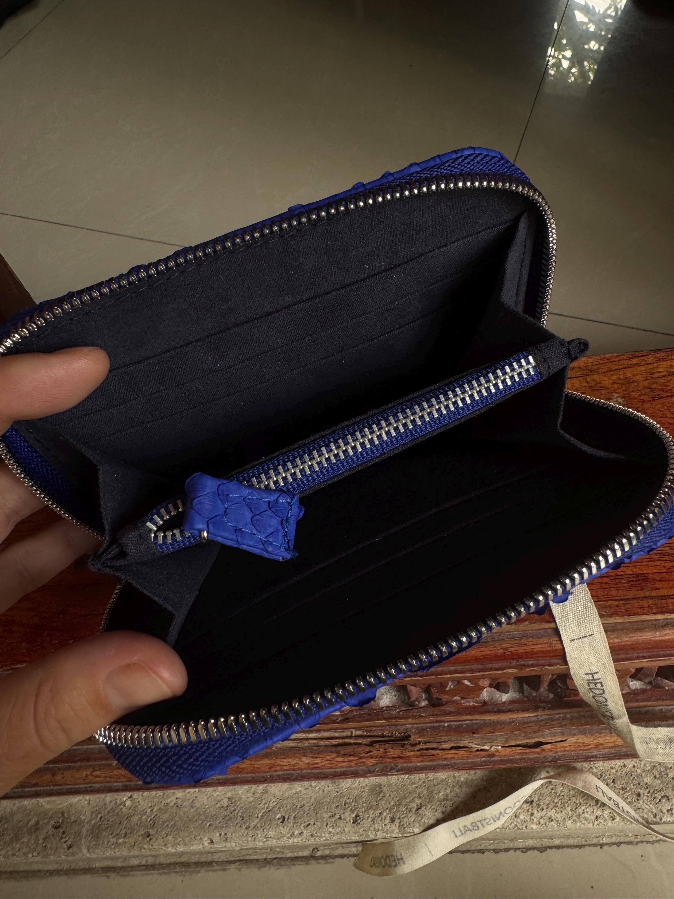 Genuine Python Skin Wallet — Electric Blue