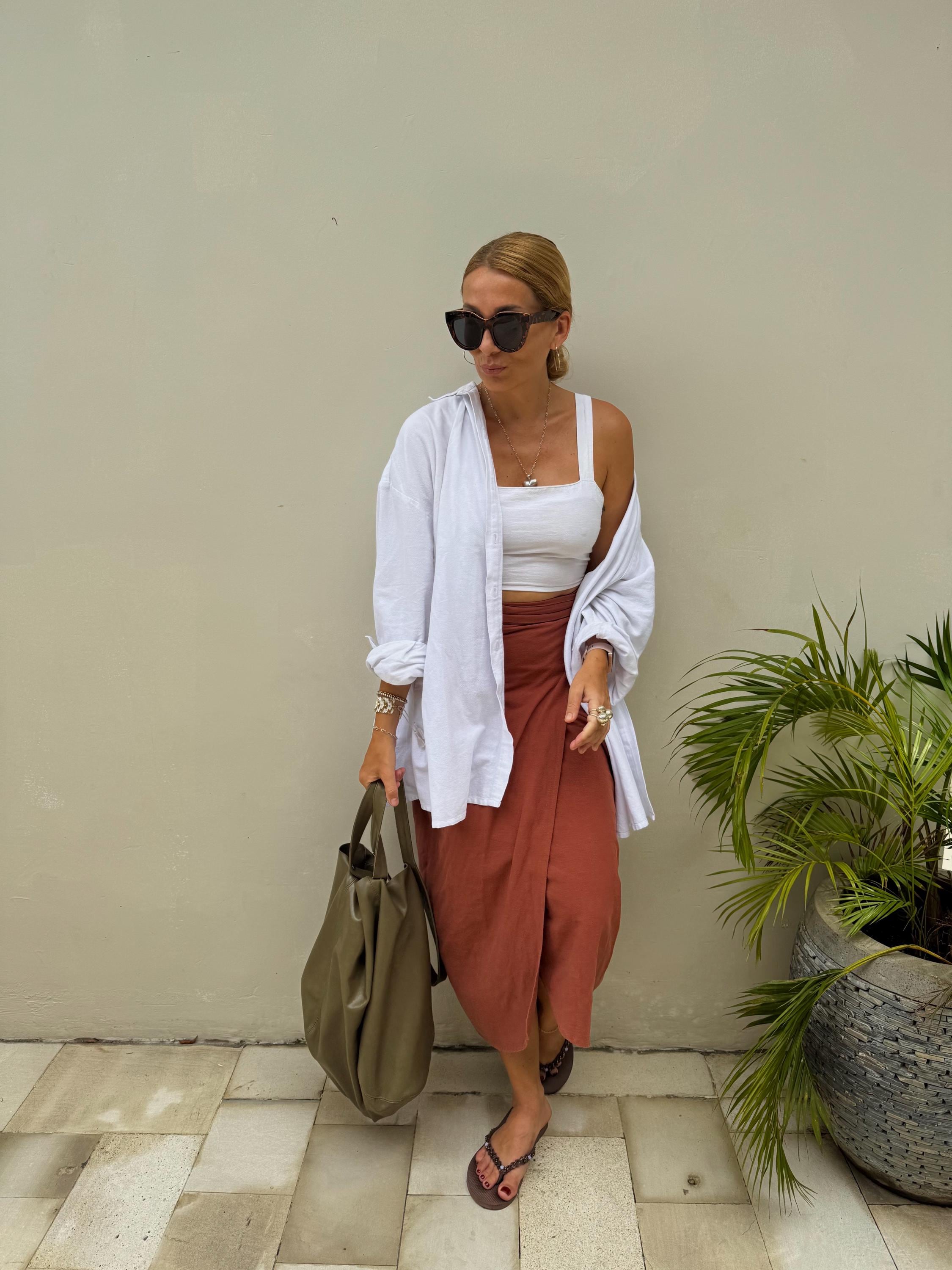 Terracotta Linen Wrap Skirt VERA, Adjustable Waist Midi Linen Skirt, Minimalist Summer Skirt, Handmade Linen Clothing, Cocoon Shape Skirt